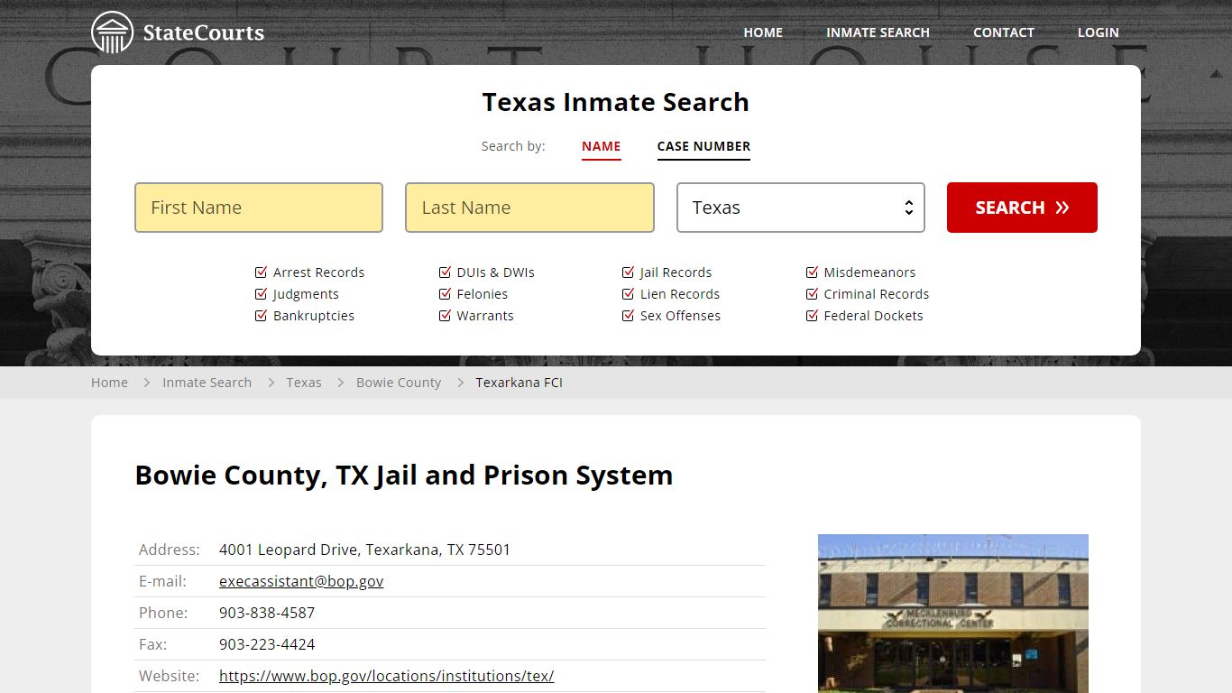 Texarkana FCI Inmate Records Search, Texas - StateCourts