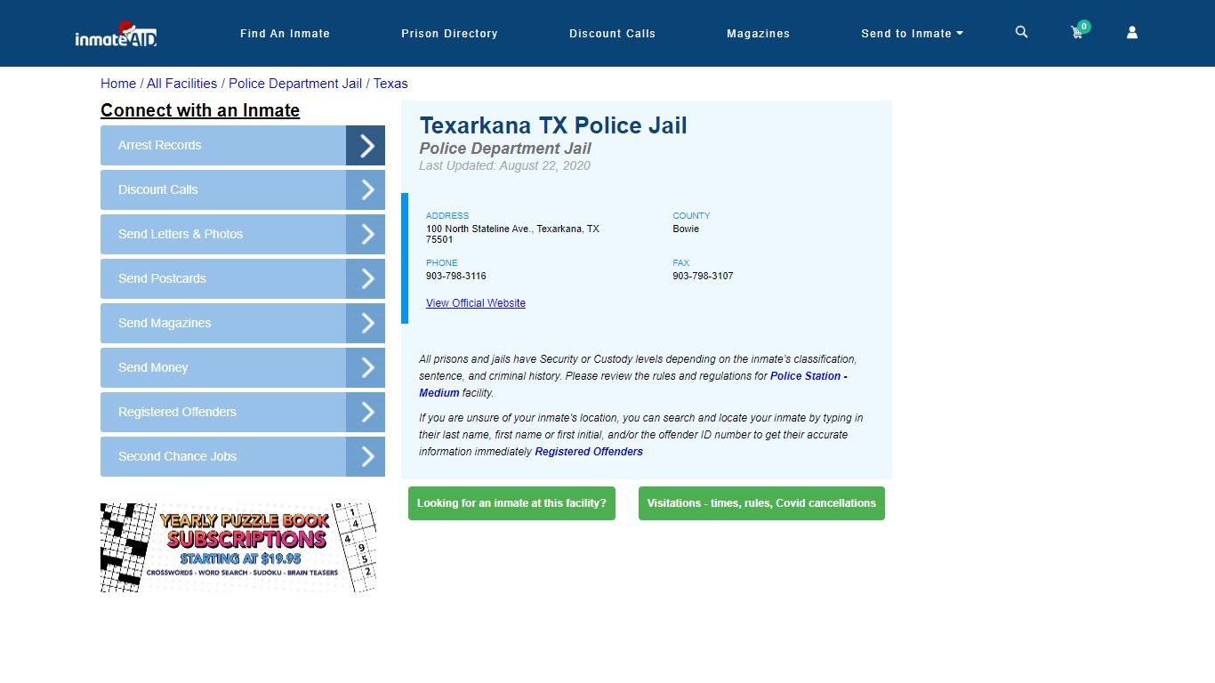 Texarkana TX Police Jail & Inmate Search - Texarkana, TX