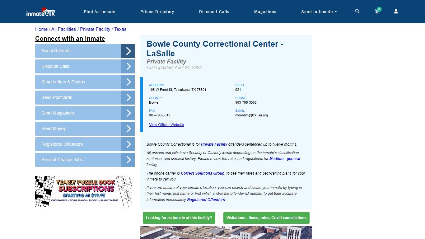 Bowie County Correctional Center - LaSalle - Inmate Search - Texarkana, TX