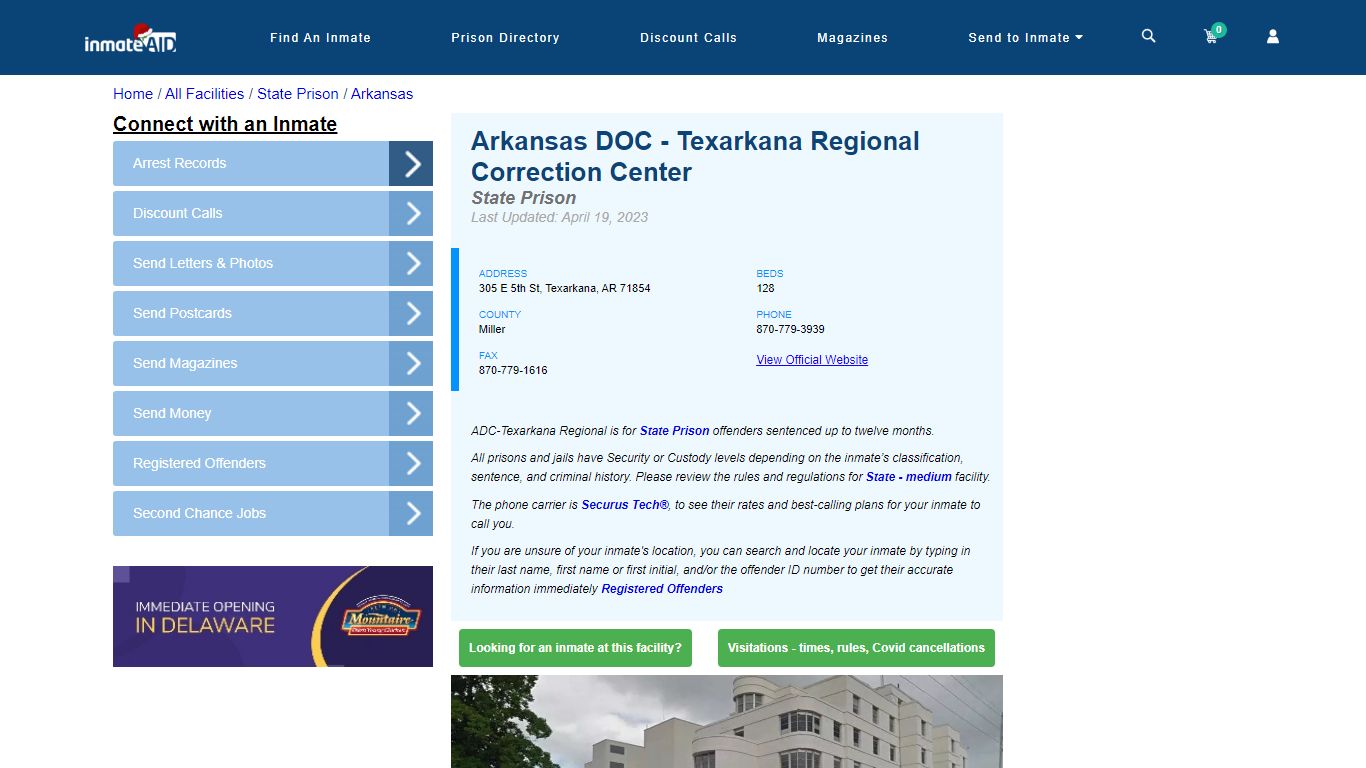Arkansas DOC - Texarkana Regional Correction Center & Inmate Search ...